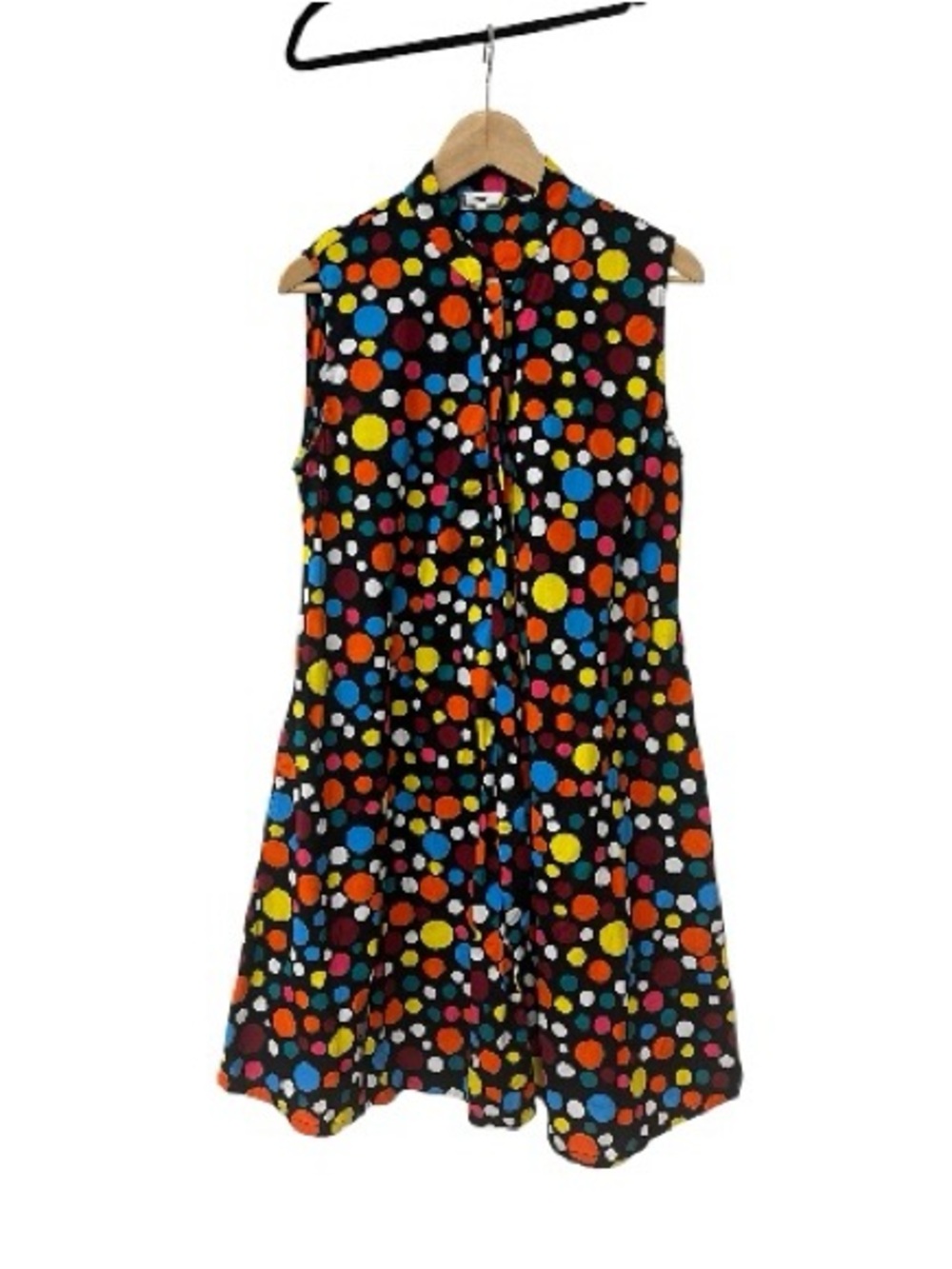 Zuri Colorful Polka Dot Button Up Sleeveless Dress M